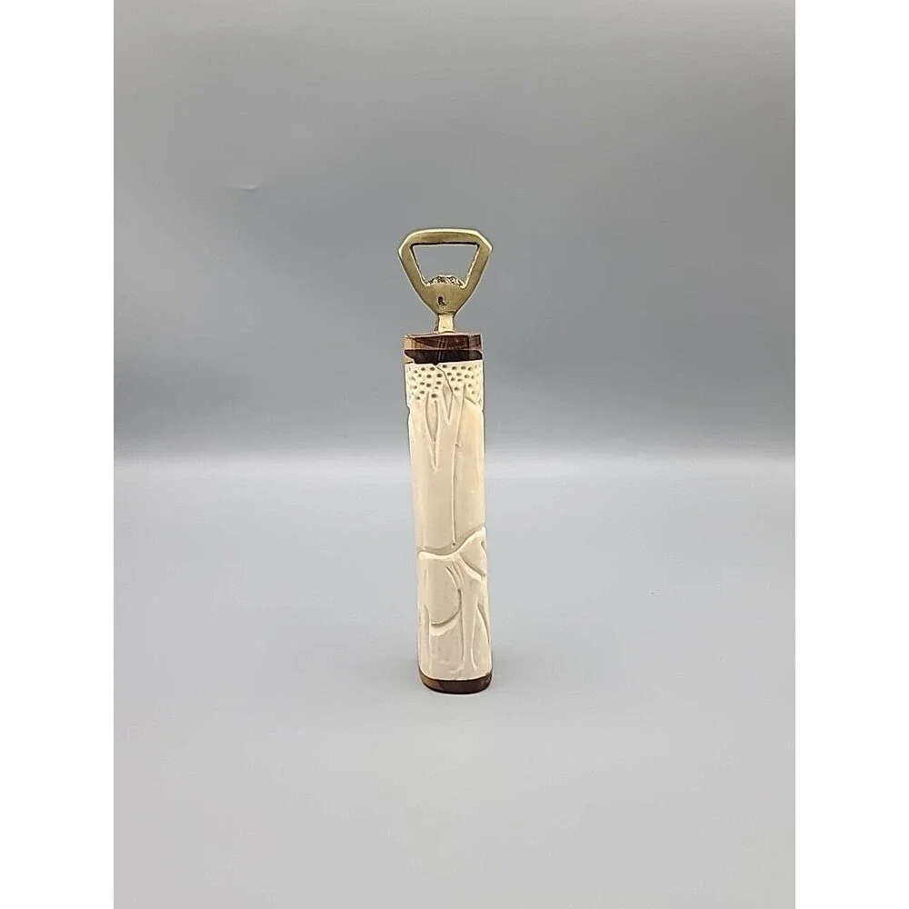 Barware Vintage 7 Inch Hand Carved Brass Elephant Carving Bottle Opener